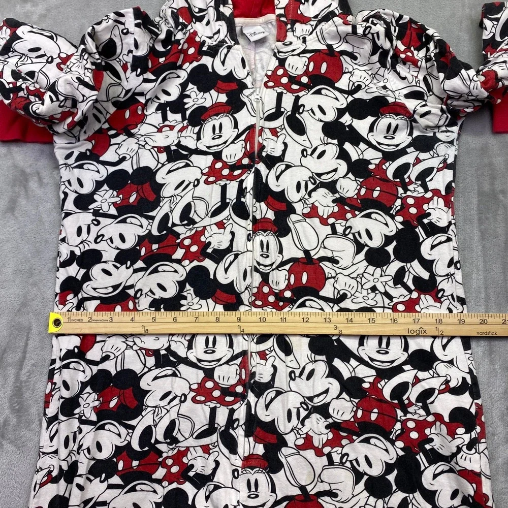 Disney Minnie Mouse All Over Print Hooded Pajama Onesie‎ Sleepwear Red Trim Sz M - Picture 3 of 11